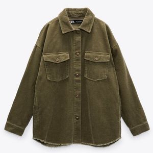 ZARA Corduroy Overshirt with Frayed Hem and Pockets